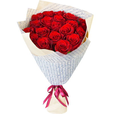 21 красная роза в оформлении