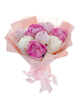 9 Пионов с оформлением 